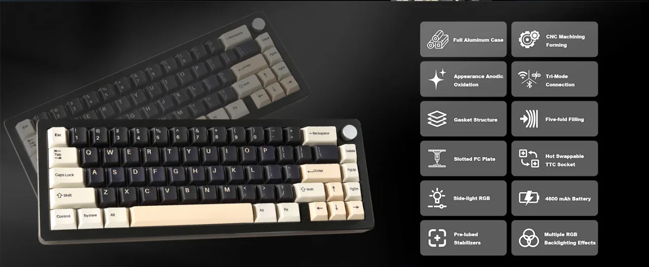 Yunzii AL66 Knob CNC Aluminium Wireless Mechanical Keyboard - Image 2